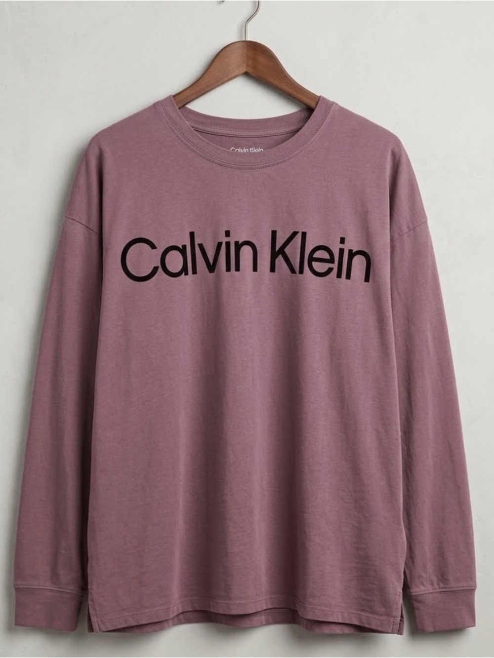 Calvin Klein Long Sleeve Tee in Mauve with Black Logo